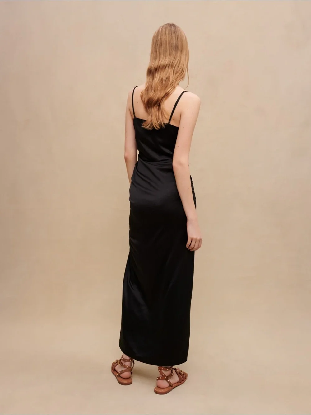 Vibe Black Satin Cowl Neck Ruched Slip Dress Size M.